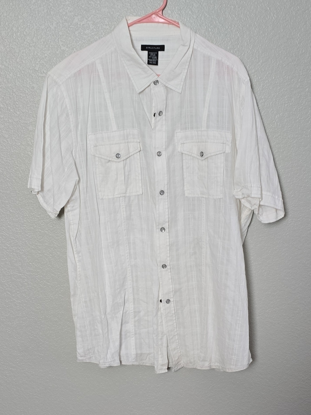 Structure White Short Sleeve Button-Down Shirt with Chest Pockets